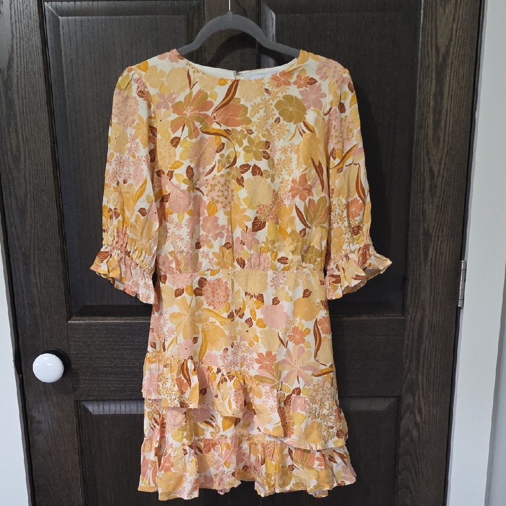 Lost + Wander Floral Dress in Cream and Brown